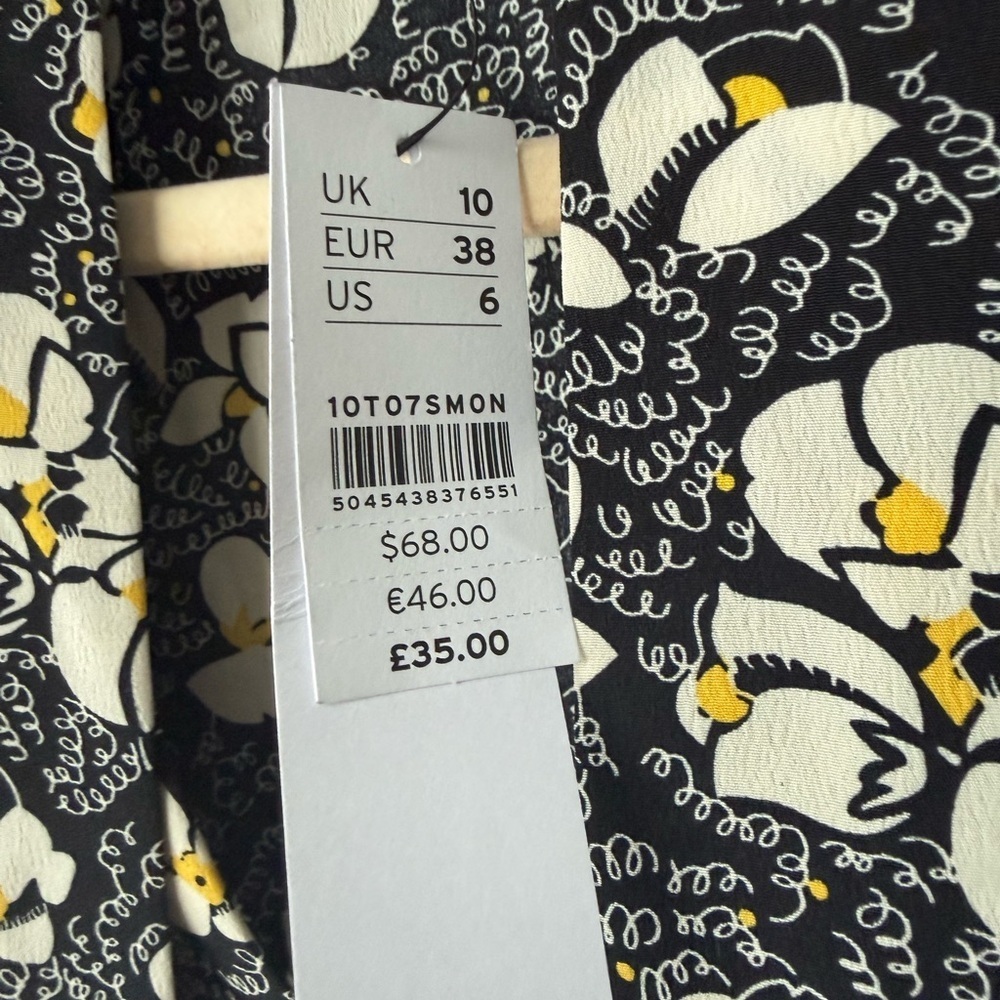 Topshop Tie Neck Floral Print Long Sleeve Mini Dress - Size 6 - Picture 7 of 8